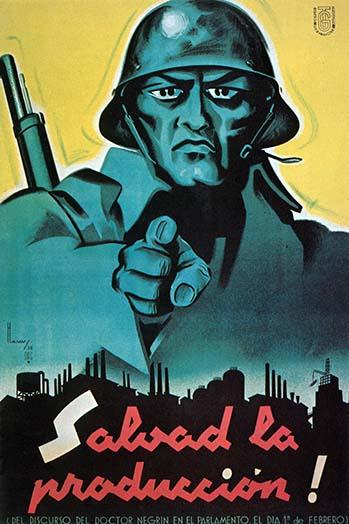 Salvad la Produccion! poster print featuring a soldier pointing finger