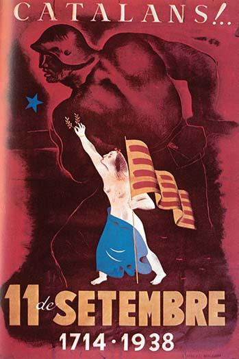 Bare-Breasted Liberty holding Catalan flag poster print
