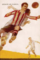 Dynamic poster print of two soccer players attempting a header with the ball.