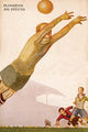 Leaping soccer player poster print capturing the excitement of the game.