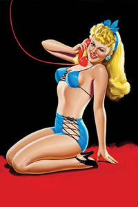 Vintage pin-up poster featuring a beautiful girl in high heels and bikini by Peter Driben
