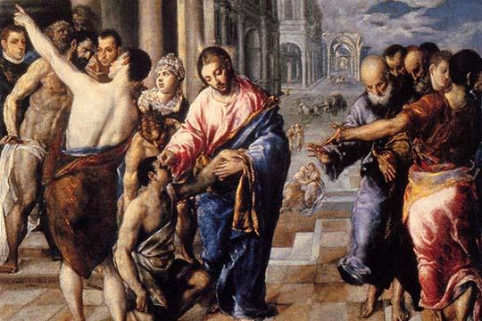 Christ Healing the Blind Poster Print by El Greco, vintage art reproduction.
