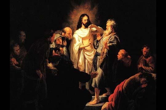 Christ Shows His Wound vintage art print by Rembrandt van Rijn.