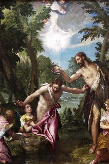 The Baptism of Christ Art Print by Paolo Veronese, vibrant colors and historical significance.