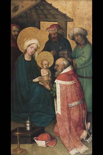 Poster print of the Three Magi adoring Jesus Christ, featuring rich colors and detailed imagery.