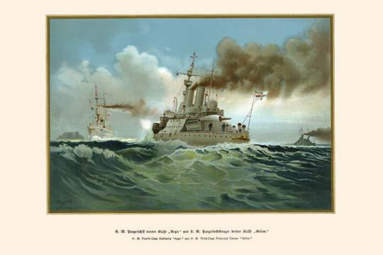 H.M. 4th Class Battleship Aegir and H.M. 3rd Class Cruiser Gesion poster print.