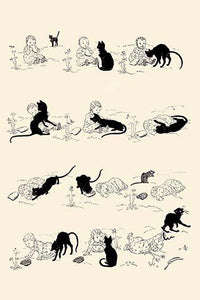 Cat playing with a toddler, charming poster print by Theophile Steinlen.