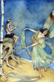 Fairy dancing to music on a pan flute illustration poster print by Frances Comstock.
