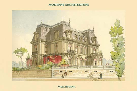 Villa in Genf Vintage Art Print - Geneva Landscape Reproduction