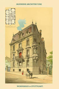 Vintage art print of Residence in Stuttgart by Lambert & Stahl, showcasing classic architecture.
