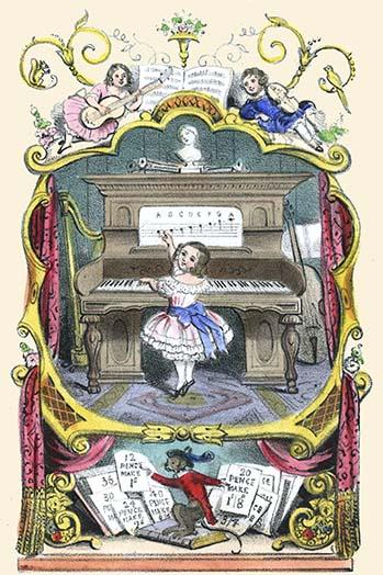 Vintage art print of a toddler playing piano by Charles Butler.