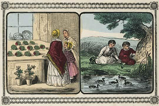 Women Visiting a Plant Shop and Boys Counting Ducks Poster Print by Charles Butler