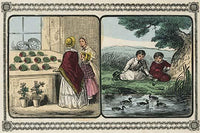Women Visiting a Plant Shop and Boys Counting Ducks Poster Print by Charles Butler