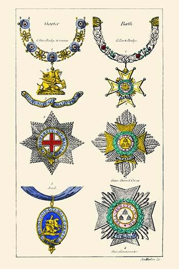 Orders of the Bath & Garter poster print by Hugh Clark, vintage art reproduction.