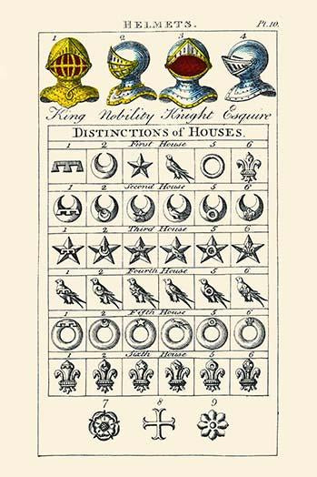 Helmets & Distinction of Houses vintage art poster print by Hugh Clark.