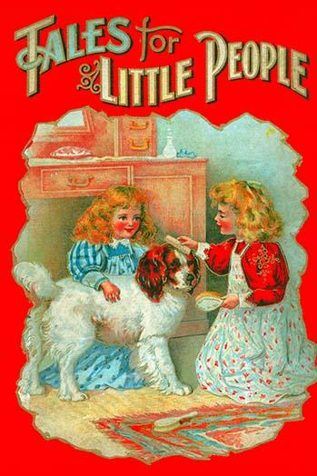 Victorian stories book cover poster print for kids, colorful and whimsical.