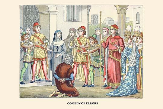 Comedy of Errors Vintage Art Print by H. Sidney, capturing classic theater art.