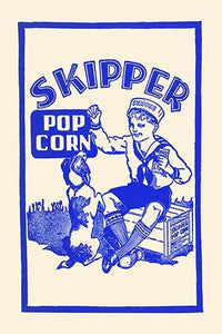 Popcorn Carnival Poster Print featuring a boy in a sailor outfit teaching a dog tricks with popcorn.