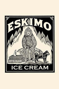 Eskimo ice cream advertising poster featuring a sled dog and master.