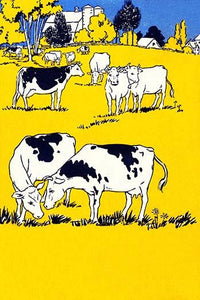 Cows grazing in a lush meadow poster print by Margaret Hoopes.
