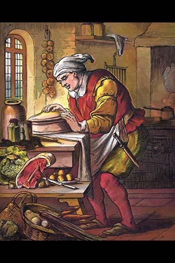 Butcher Working in the Kitchen Poster Print by Kronheim & Dalziel