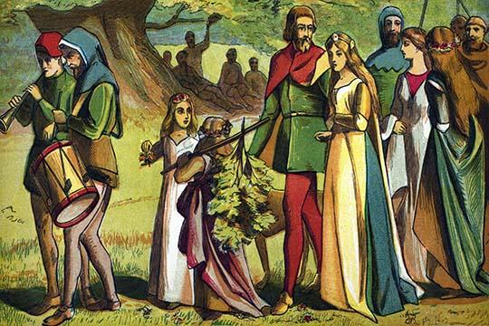 Flute Player & Drummer Leading Children in Procession Poster Print
