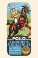Award-winning sardine can label poster print featuring a polo player in olive oil packaging