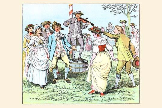 Dancing to the Strings of a Violinist Poster Print by Randolph Caldecott