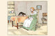 Poor Mrs. Blaize Poster Print by Randolph Caldecott featuring a woman feeding her cat.