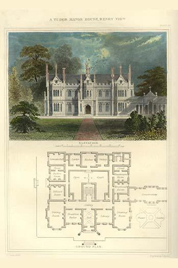 Tudor Manor House Poster Print by Richard Brown showcasing Tudor architecture