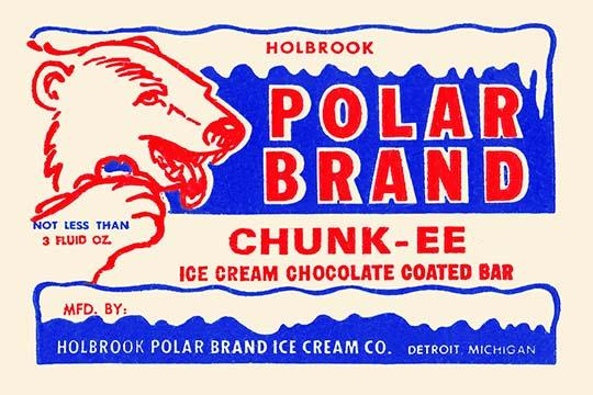 Vintage ice cream bag wrapper print featuring a polar bear