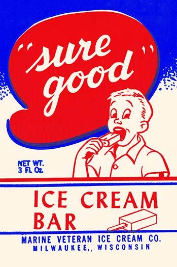Vintage Ice Cream Wrapper Poster Print featuring a happy boy enjoying ice cream.