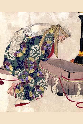 Ukiyo-e print of Ibaraki Demon as Watanabe no Tsuna's Aunt Mashiba by Taiso Yoshitoshi