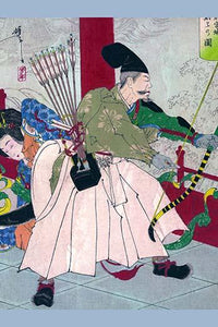 Ukiyo-e print of Watanabe no Tsuna by Taiso Yoshitoshi, warrior with bow and arrows.