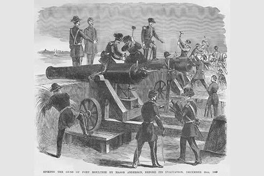 Spiking the Guns of Fort Moultrie Before Evacuation Poster Print by Frank Leslie