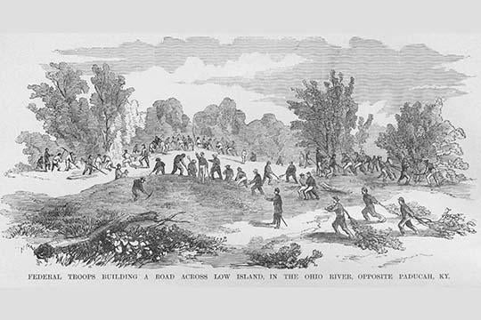 Federals Build a Road Across Low Island on the Ohio River Poster Print by Frank Leslie