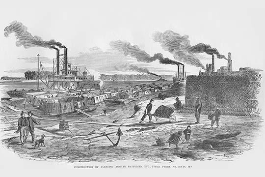 Mortar Battery Floating Barges Poster Print by Frank Leslie