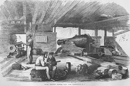 Naval Gunners Practice with Ship Board Artillery Poster Print