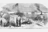 Fort Thompson Captured Poster Print by Frank Leslie, vintage art reproduction.