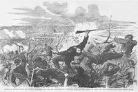 Battle of Munfordville, Kentucky Bear the Green River Art Print by Frank Leslie