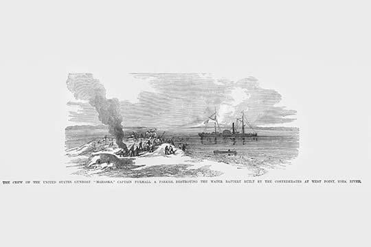 Gunboat Mahaska Destroys Water Battery at West Point Poster Print