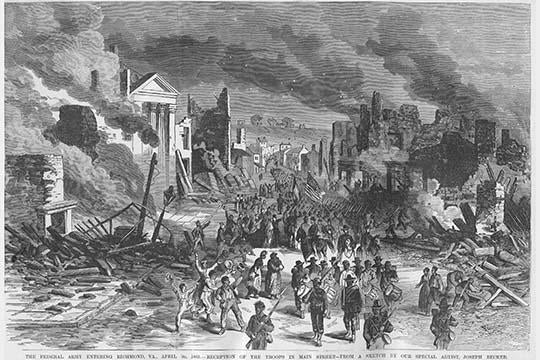 Union Army Enters Richmond Poster Print by Frank Leslie depicting historical scene.