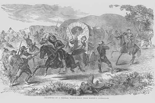 Mosby's Guerrilla Raids Federal Wagon Train Poster Print by Frank Leslie