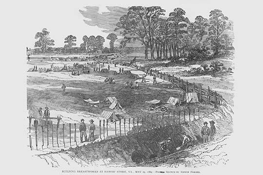 Building Breastworks at Hawes Store, Virginia Poster Print by Frank Leslie