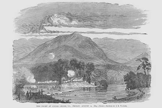 Fight at Cedar Creek, Virginia Poster Print by Frank Leslie