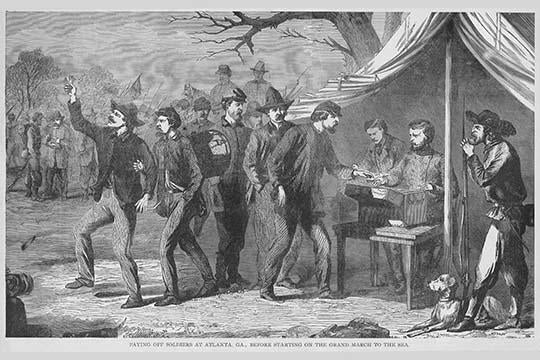 Payday for Soldiers in Atlanta, Georgia before the March to the Sea Poster Print by Frank Leslie