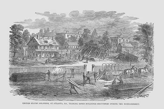 Federal Soldiers Tearing Down Buildings Post-Bombardment in Atlanta Poster Print by Frank Leslie
