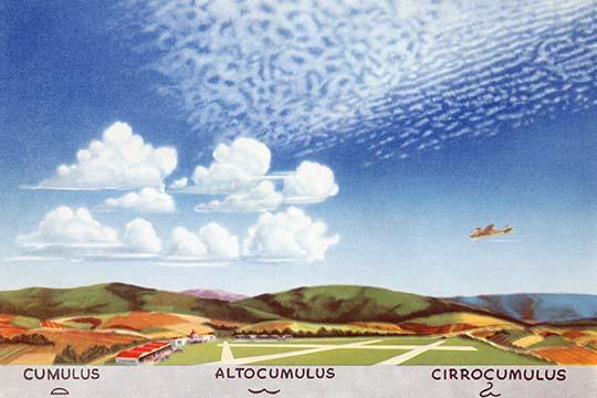Cumulus, altocumulus, and cirrocumulus clouds poster print.