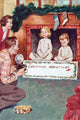 Vintage magazine cover print depicting a father photographing children with a greeting message for Santa Claus.