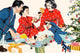 Christmas morning family celebration poster print by Jim Schaeffing, depicting a joyful scene.